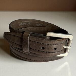 Overland Mens USA Bison Leather Belt Brown 40 Silver Tone Interchange Buckle
